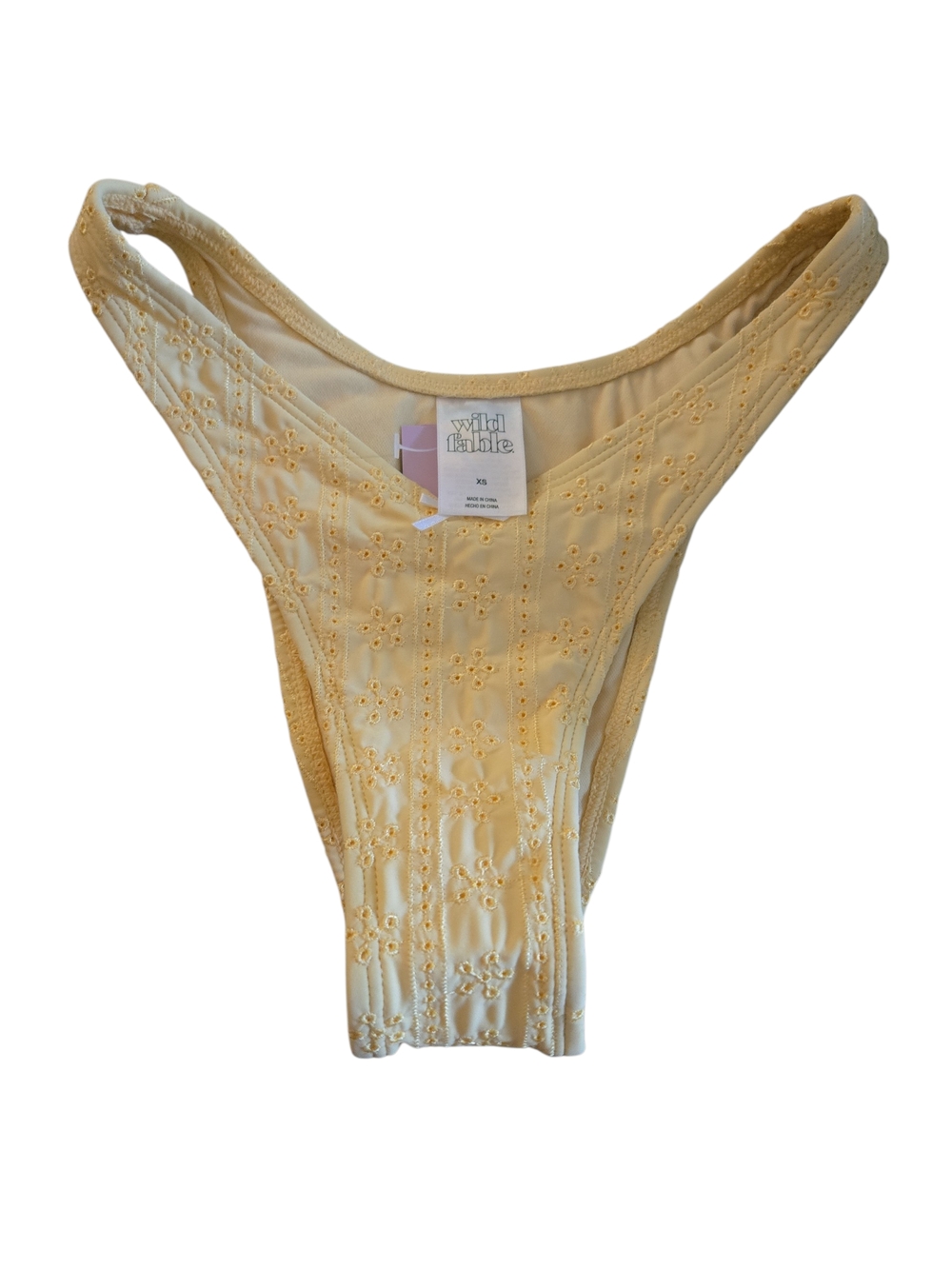 NWT Wild Fable Yellow Eyelet Cheeky Bikini Bottom XS Tiny Discoloration On Back